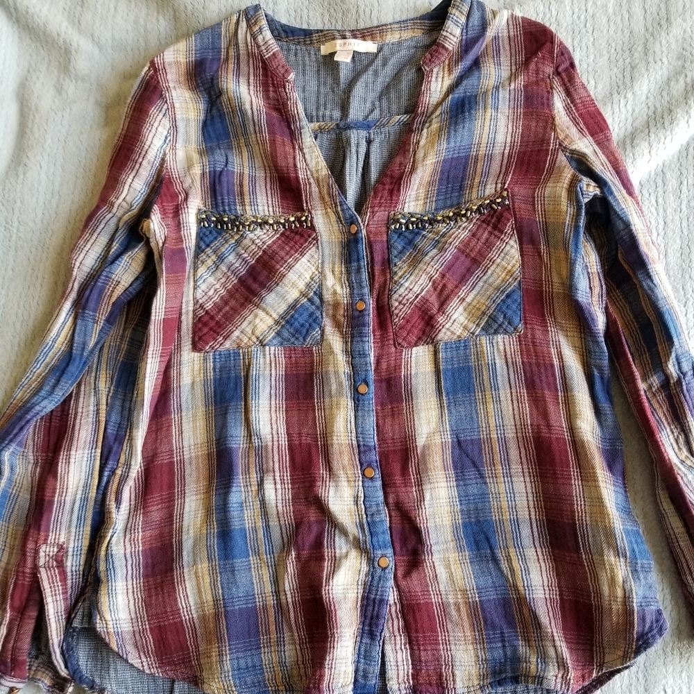 Boho Plaid Shirt 100% Cotton US Size 10